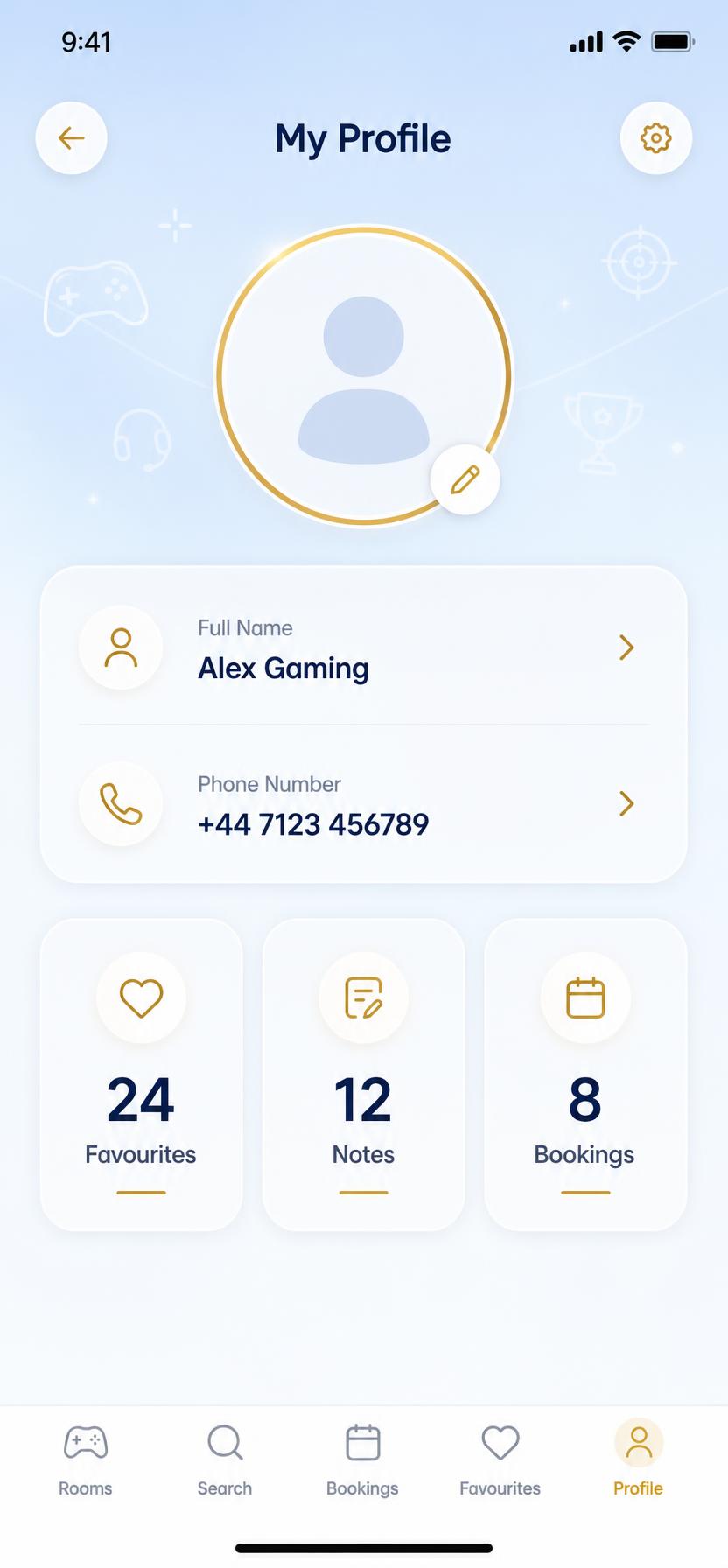 Profile screen with photo, callback details and saved counts